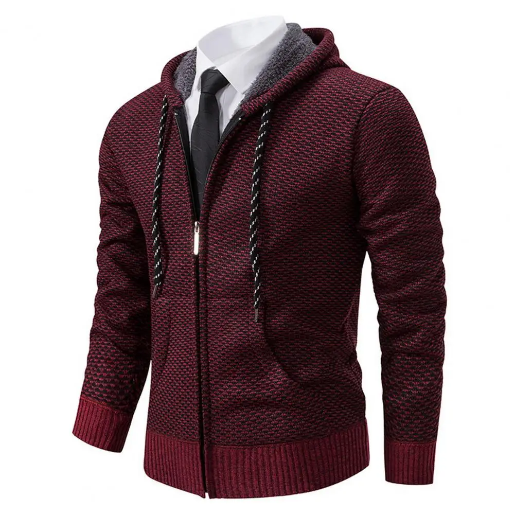 

Men Sweater Coat Men's Cozy Hooded Cardigans with Plush Lining Zipper Placket Pockets for Casual Autumn Winter Knitwear Autumn