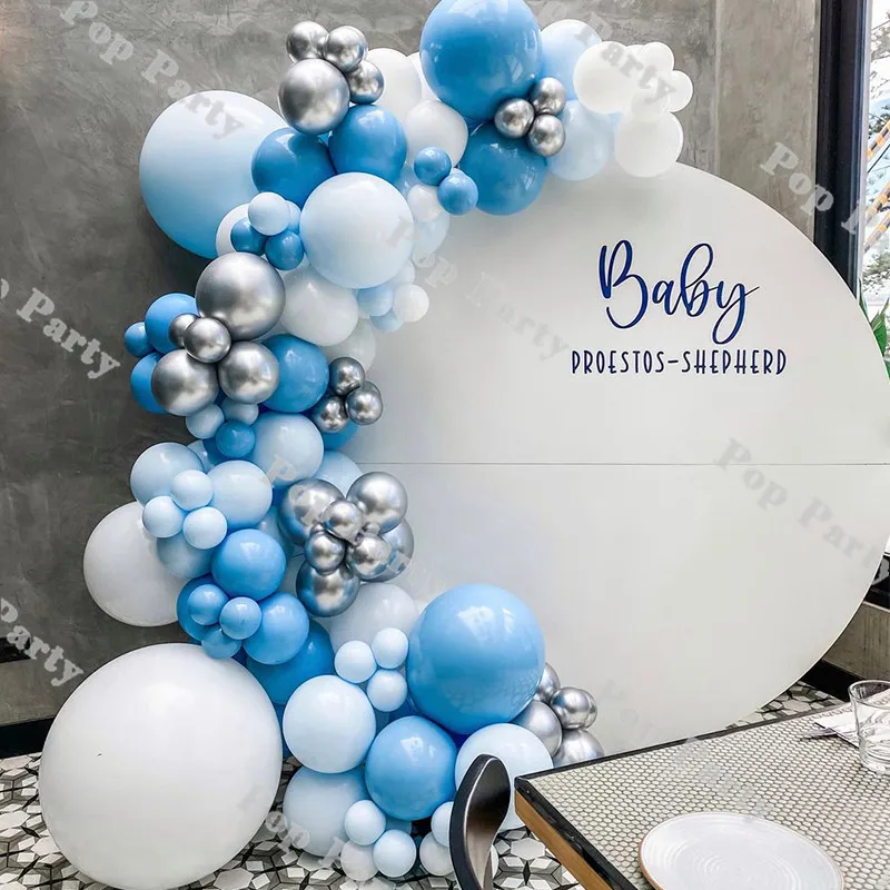 

122pcs Balloon Garland Kit White Blue Wedding Baby Shower Balloons Arch Chrome Sliver Birthday Party Gender Reveal Decorations