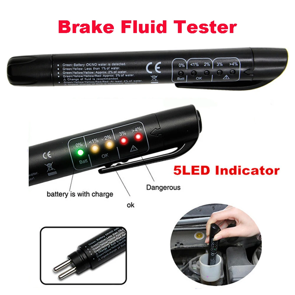 

Auto Liquid testing Pen LED Indicator Display for DOT3 DOT4 Accurate Oil Quality Diagnostic Tools Universal Brake Fluid Tester