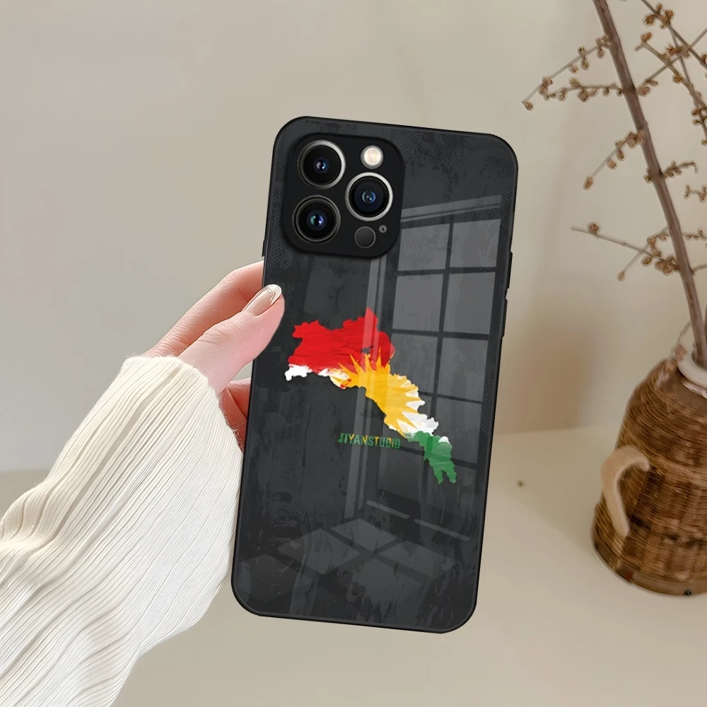 K-Kurdistan Flag Phone Case For iPhone 15 13 14 16 12 11 Pro XS Max Plus Mini X XR SE2020 Tempered Glass Coque