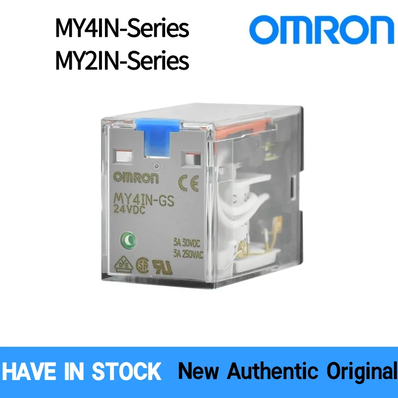 Фото Реле общего назначения OMRON MY2IN MY4IN-GS-R, 4PDT, 6А, 24В DC/220-240В AC, с фиксируемой кнопкой тестирования, механическим индикатором, светодиодом, вставляемое в гнездо №1
