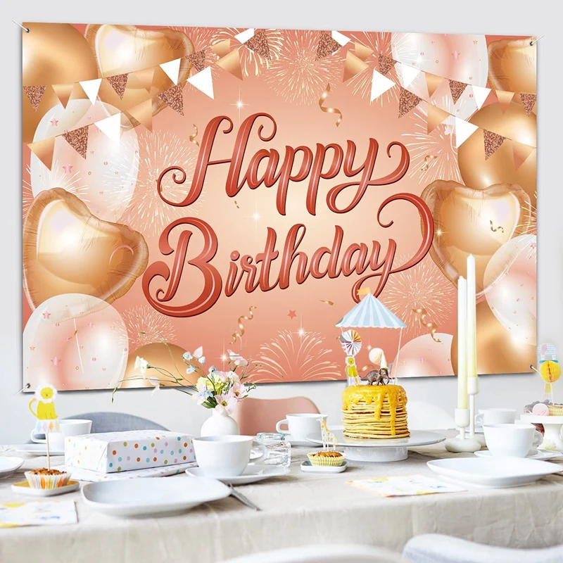 

Happy Birthday Backdrop Banner Rose Gold Fabric Birthday Decoration Birthday Sign Poster Photography Background Banner