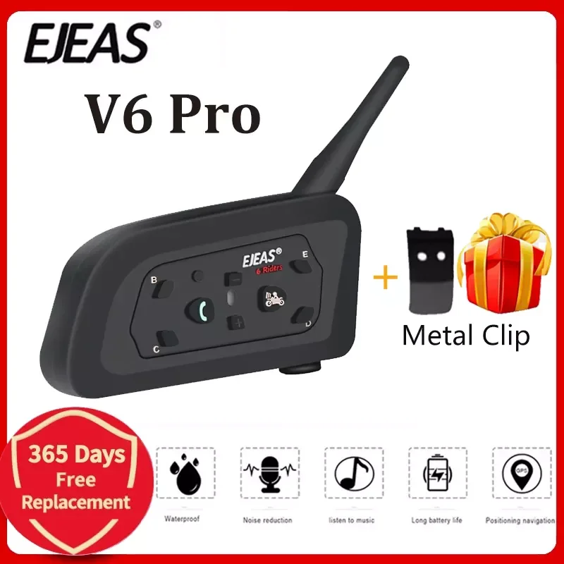 

EJEAS V6 PRO Bluetooth Motorcycle BT Communicator Helmet Intercom Headset with 1200m Interphone for 6 Riders