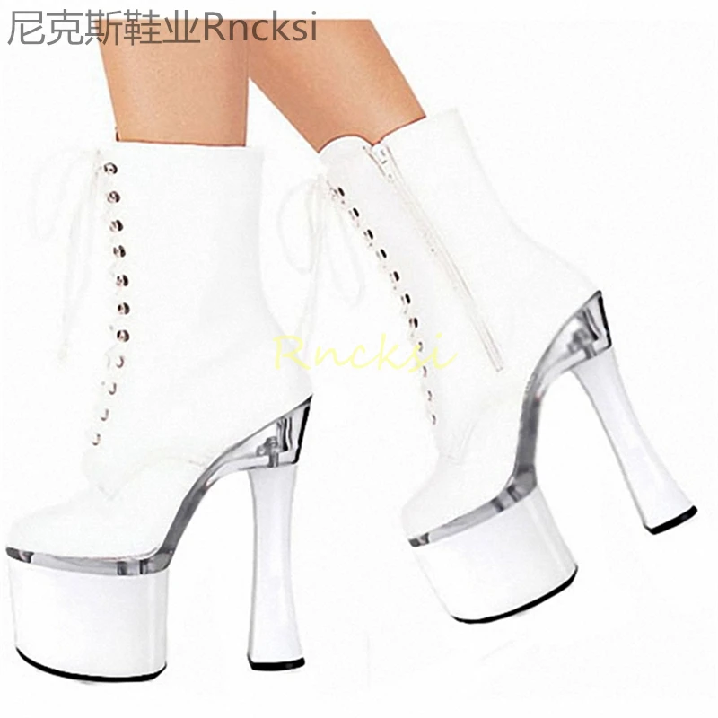 

20cm Pole dancing shoes nightclub fashion patent leather boots high-heeled boots children show stovepipe elastic boots sexy.