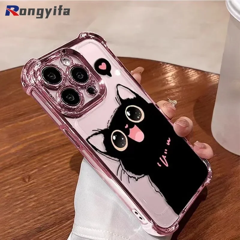 Чехол для телефона Huawei Nova 12 11 Ultra 10 9 8 7 Pro SE 6 5G 5 с черным котом и мультяшным узором