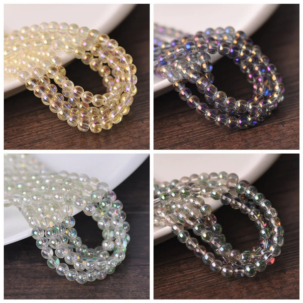 

50pcs Round Shape 6mm Transparent Plated Loose Spacer Beads Lot for Jewelry Making DIY Crafts Findings