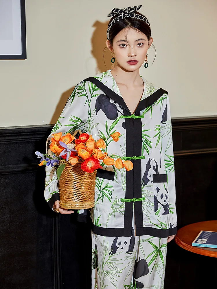 

Новинка 2022, брюки с длинным рукавом в виде китайской панды, женская версия, пижама, пижама