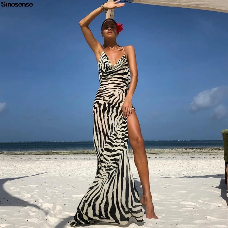 Женское пляжное платье в полоску Зебра стиле бохо праздничное сексуальное с