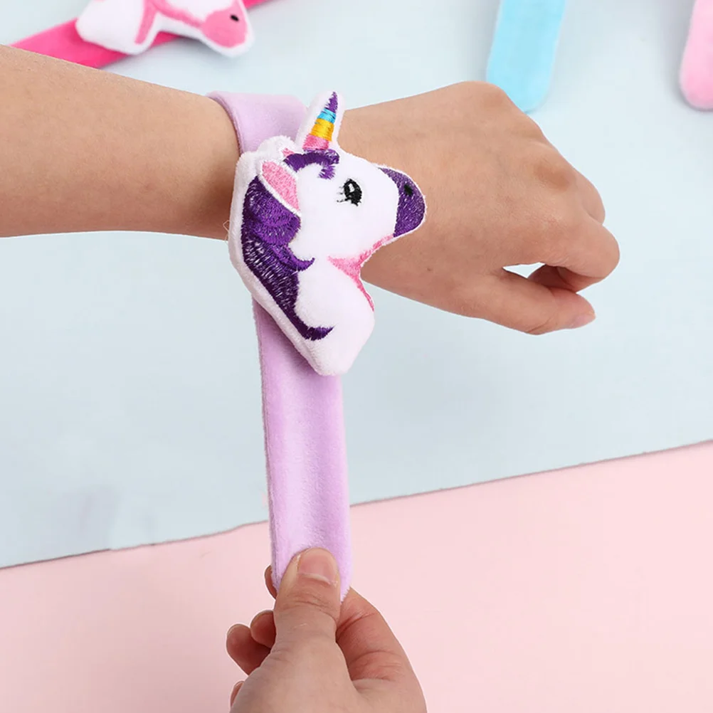 

5pcs Cartoon Unicorn Slap Bracelet Plush Animal Slap Band Slap Bracelet Party Supply Mixed Color