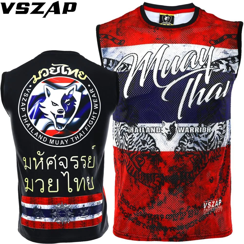 

VSZAP Tiger Boxe T-shirt Muay Thai Sleeveless Stretch Mesh Boxing Vest Training Male Fitness Sport Fight MMA Clothes