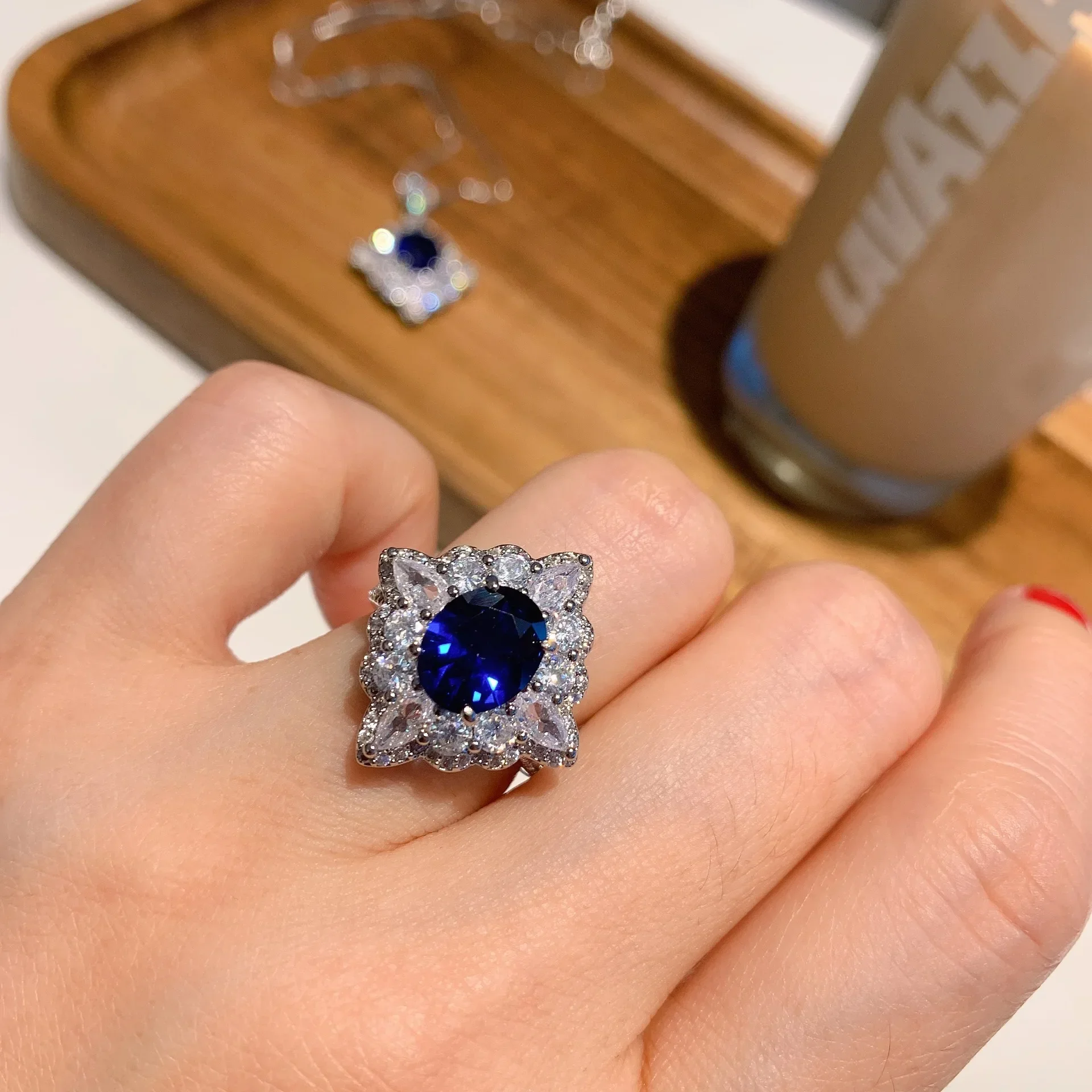 SRJewelry в Европе и Америке искусственное синее колье набор колец из основного камня