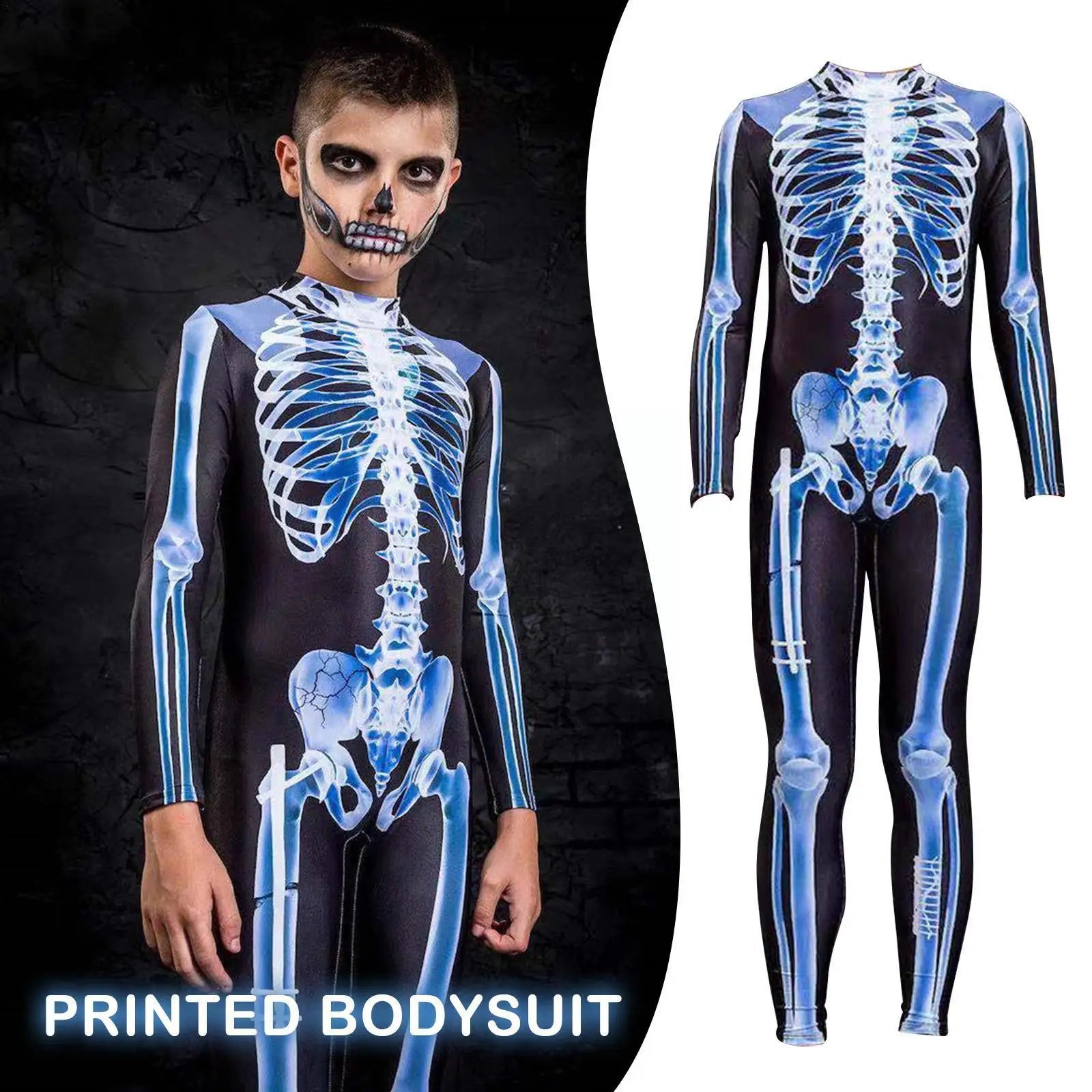 

Halloween Kid Skeleton Print Jumpsuit Cosplay Costume Halloween Print Fancy Dress Skeleton Cosplay Jumpsuit Bodysuit Party G2L9