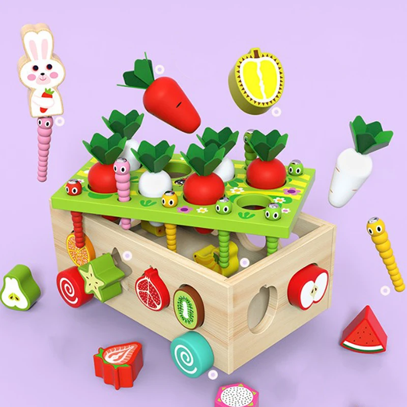 

Montessori Multifunctional Orchard Toy Car Wooden Educational Toys Sorting Counting Puzzle Game For Kids
