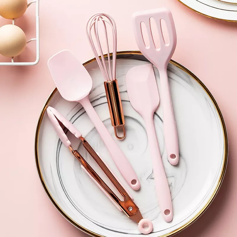 

Scraper Oil Brush Egg Whisk Spatula Silicone Cooking Utensil Multipurpose Kitchen Cake Tool Set Kitchenware Pink
