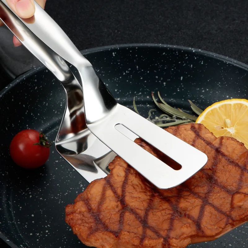 

Household 304 Frying Shovel Pancake Fried Fish Shovel Pizza Steak Clip Barbecue Grilling Tong Kitchen Clamp Cooking Tool