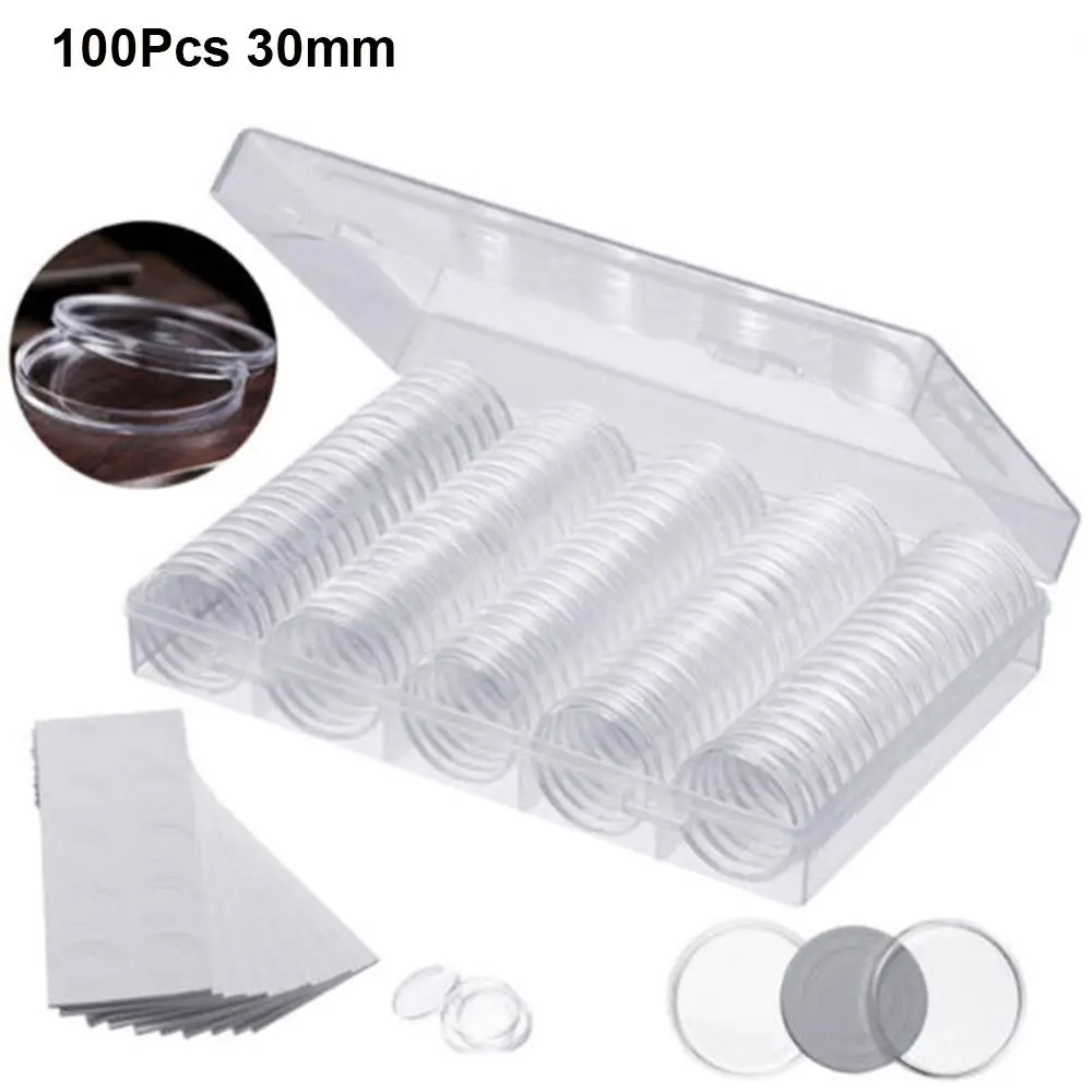 

100 шт., прозрачный контейнер для монет, 30 мм