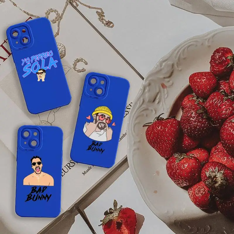 

Yo Perreo Sola Bad Bunny Phone Case For iPhone 13 12 11 Pro MAX Mini X XS XR 7 8 Plus Camera Lens Liquid Silicone Klein Blue