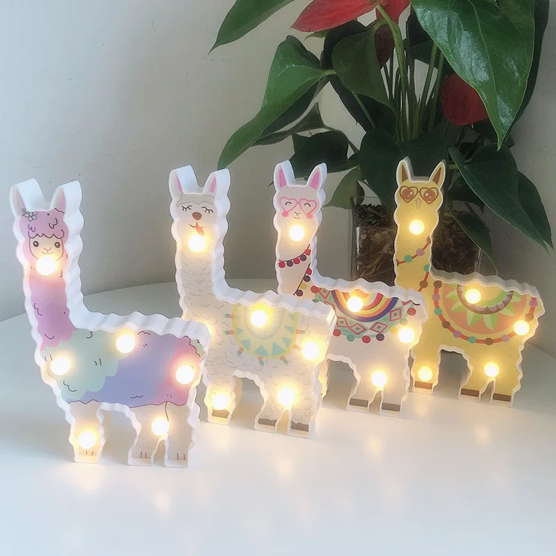

Colored Alpaca Creative Party Decoration LED Small Night Light Girl Heart Room Swing Decoration Modeling Lamp