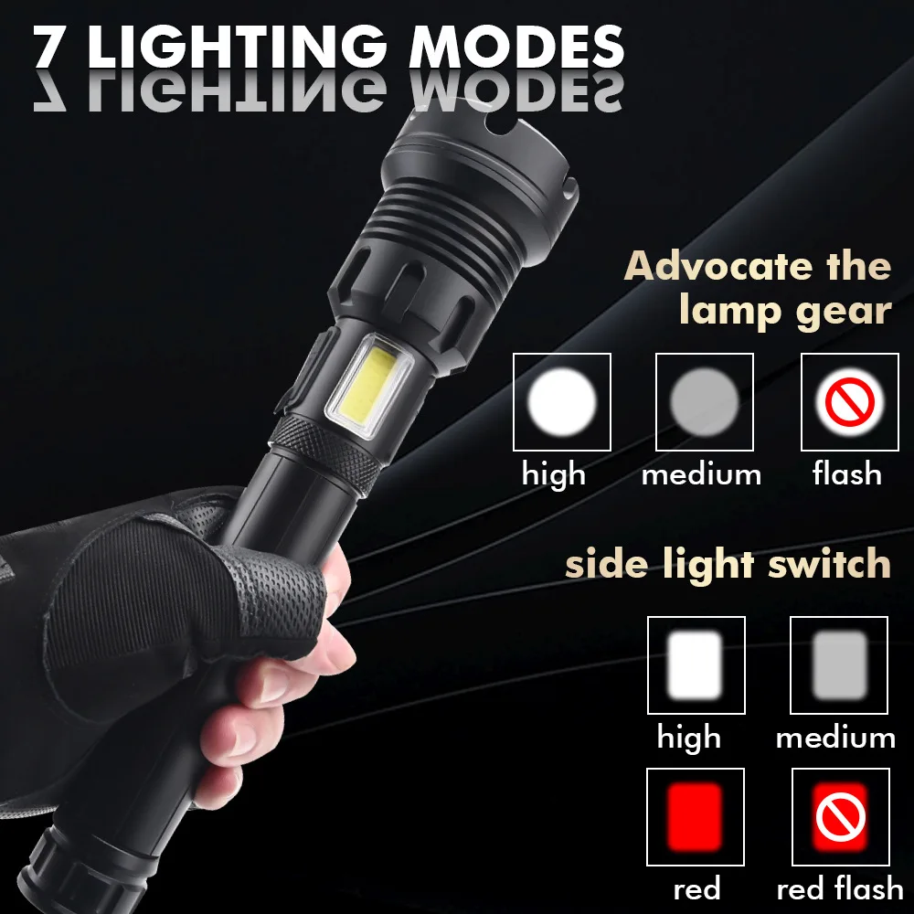 Led Rechargeable Torch Powerful Tactical Flashlight Camping Lantern Bicycle Lighting Diving Lamp Strong Flashlight Police Lights