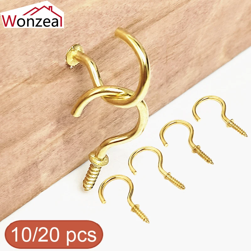 

10/20pcs Screws Hooks Heavy Duty Ceiling Iron Hooks Multipurpose Gold Hook Wood Self-tapping Screw Hooking for Hanging #8019G