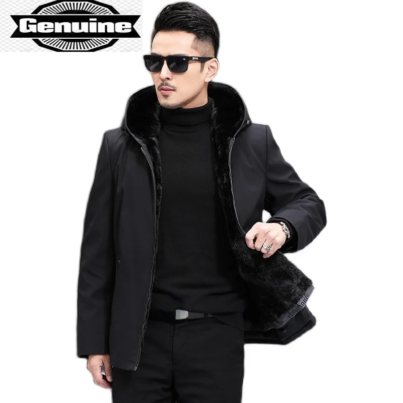 

Jacket Men Black Hooded Winter Fur Coat Male Mink Fur Liner Jackets Men's Casual Coats Korean Style Manteau Homme SQQ931