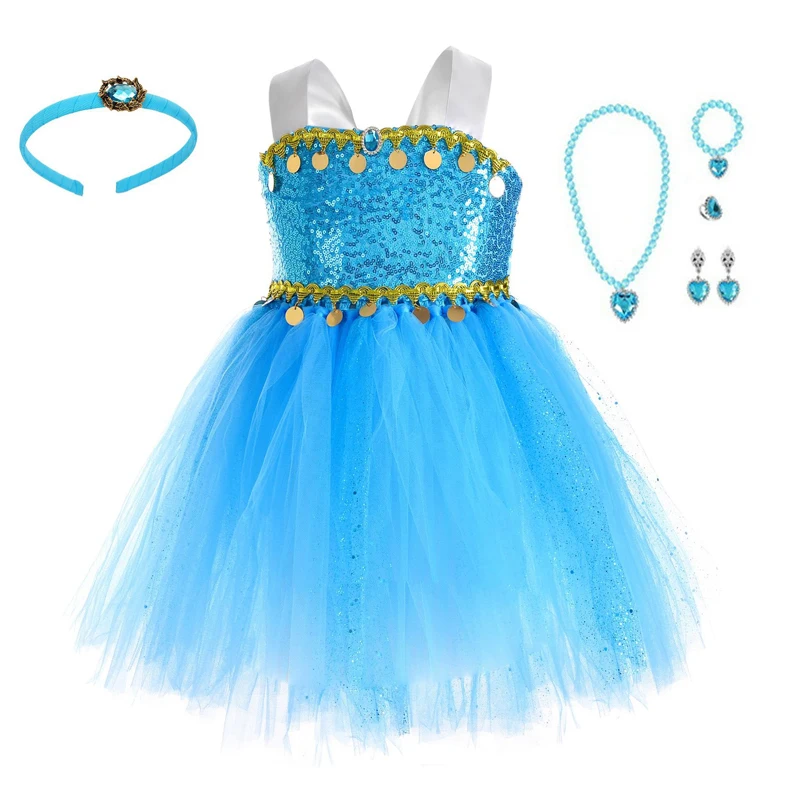 

Princess Girls Jasmine Dress Arabian Princess Cosplay Costumes Uniform Children Party Cosplay Dance Clothes Halloween Costume