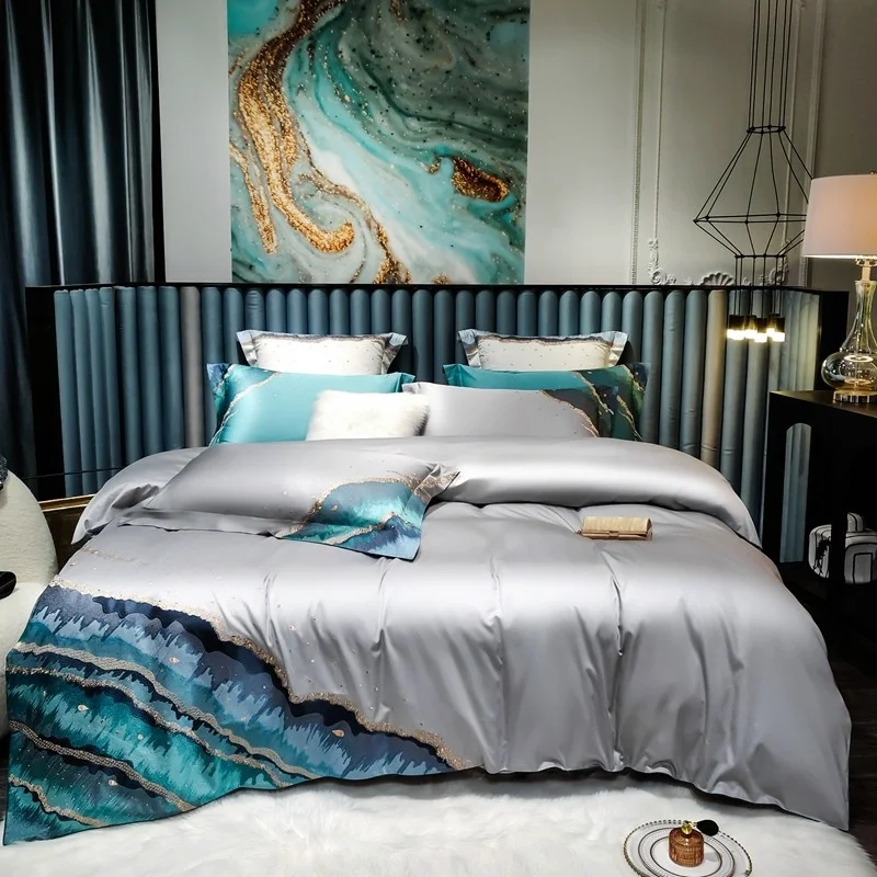 

Abstract Art Marble Chic embroidery Duvet Luxury 1000TC Egyptian Cotton 4/6Pcs Bedding Quilt Cover Bed Sheet Pillowcase