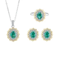 new fashion trend s925 silver inlaid 5a zircon jewelry set radiant cut emerald small pigeon egg color separation set