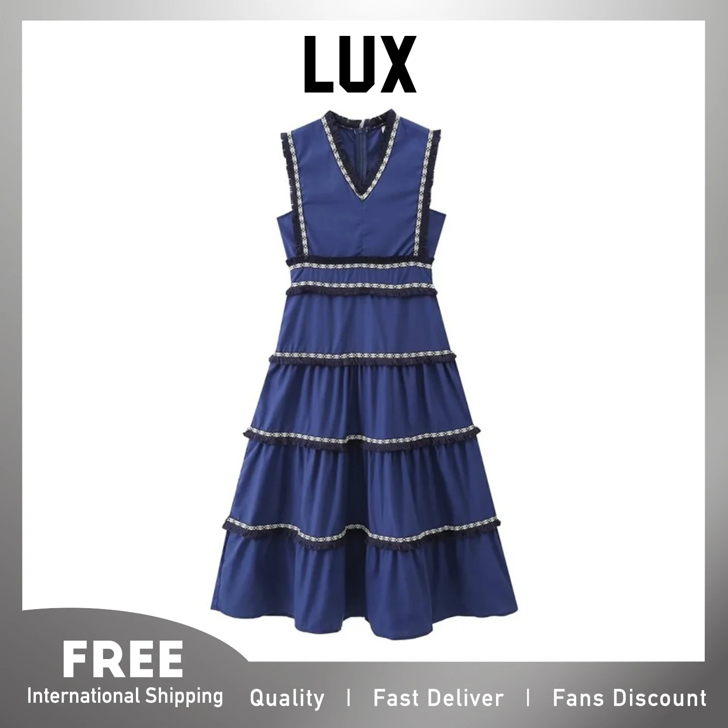 Женское винтажное платье с бахромой V-образным вырезом и воланом