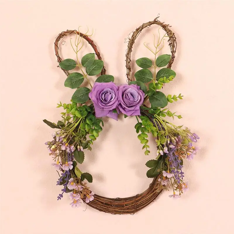 

Easter Rabbit Rattan Wreath Bunny Easter Hanging Wreath Window Door Hanging Wreath Decorative Wreath Pendant