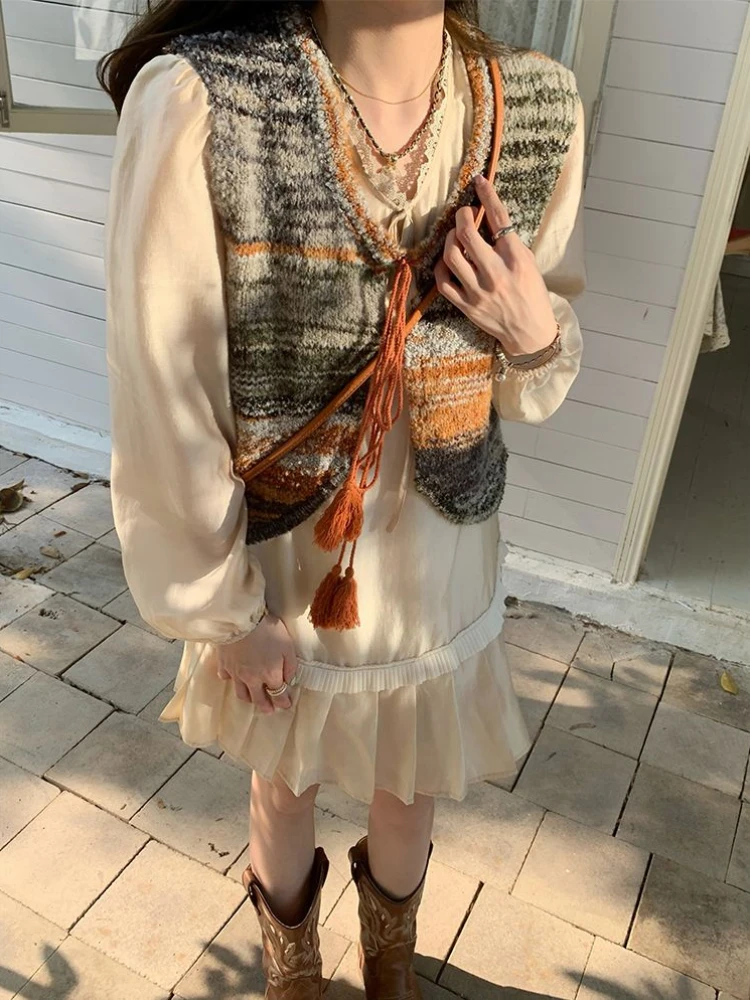 Осенний новый вязаный свитер жилет Y2k в стиле Харадзюку винтажный кардиган на