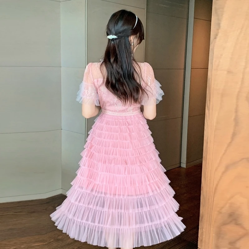 Женское платье новинка 2024 офисные милые кружевные розовые платья во французском