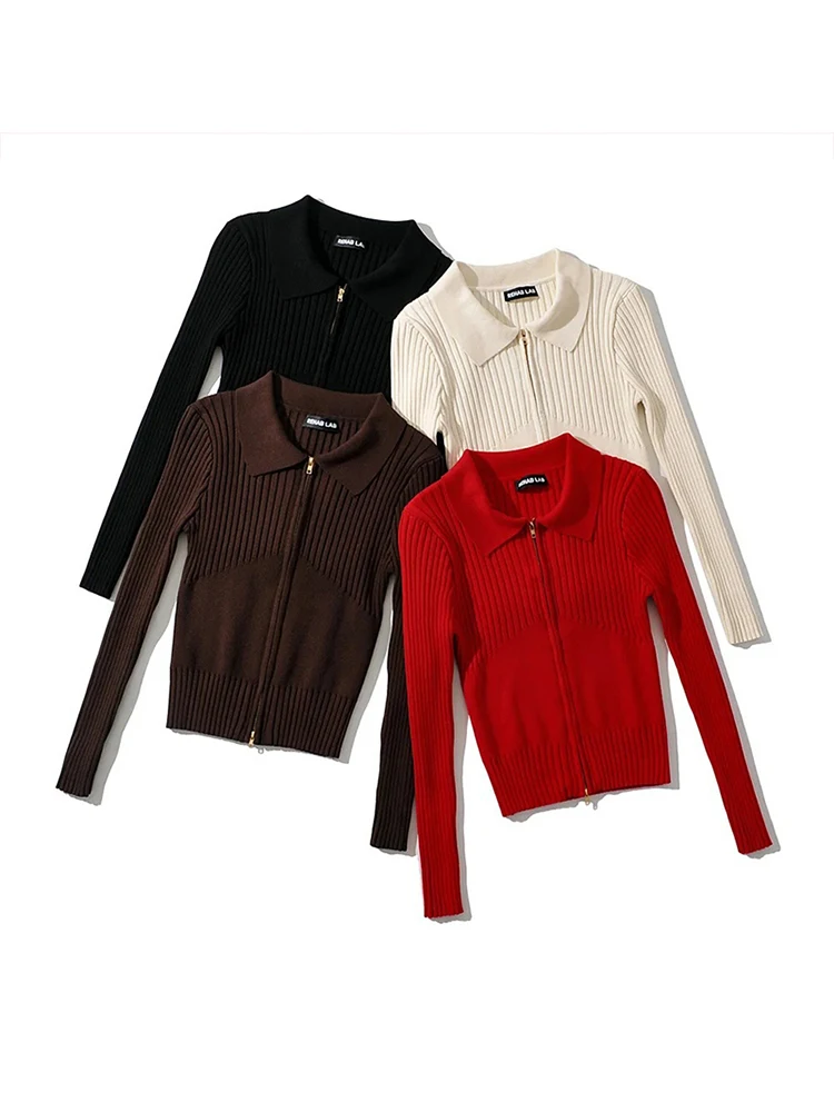 

Женский кардиган с длинным рукавом и отложным воротником