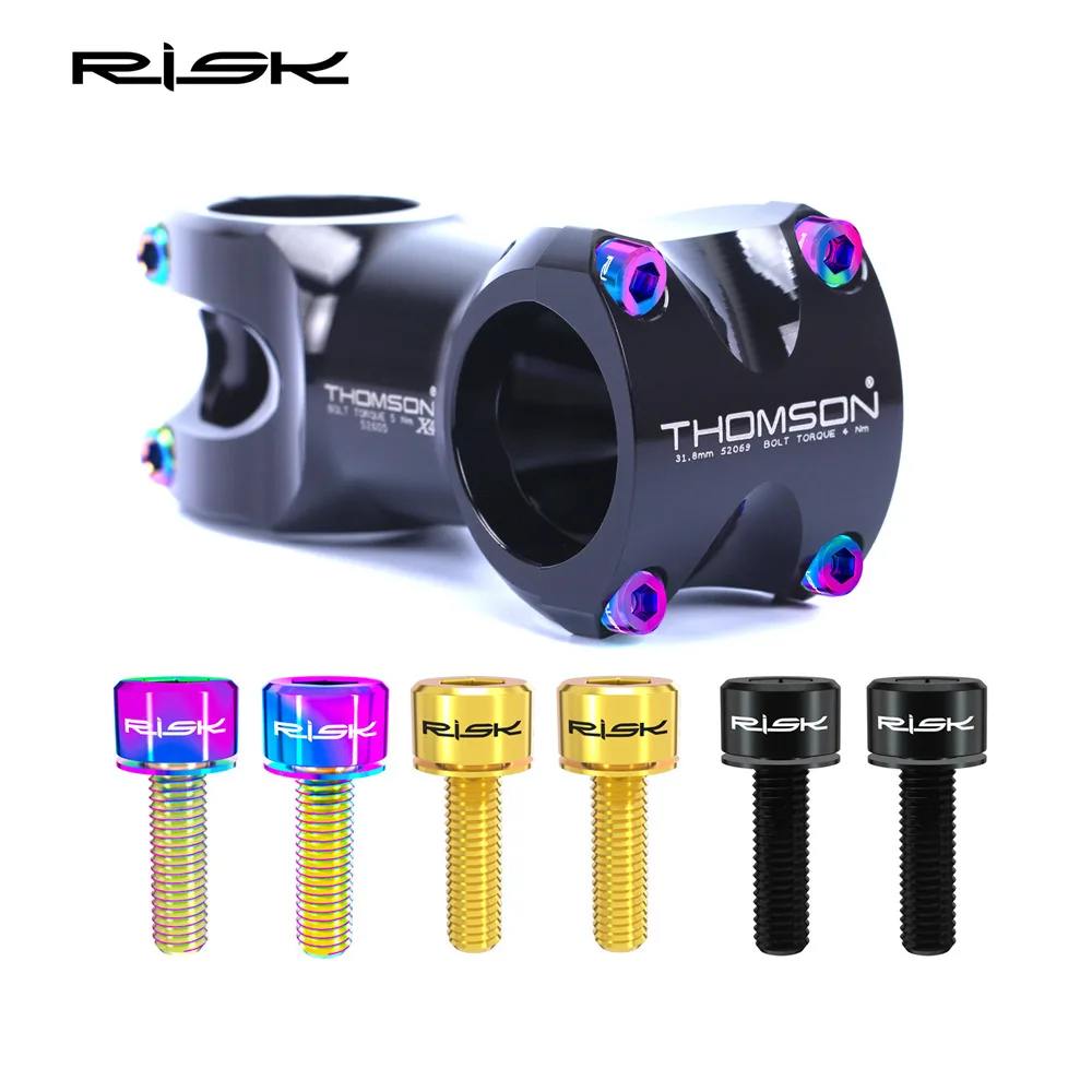 RISK Cycling Bolts with Gasket Gold Blac 6pcs M5*18 M5*20 Stem Fixing Bolts With Washer Titanium Alloy Fixed Screw for Bike Stem