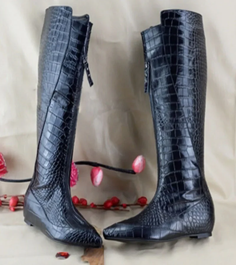 Римские леопардовые сапоги на танкетке с конским волосом увеличенные рыцарские