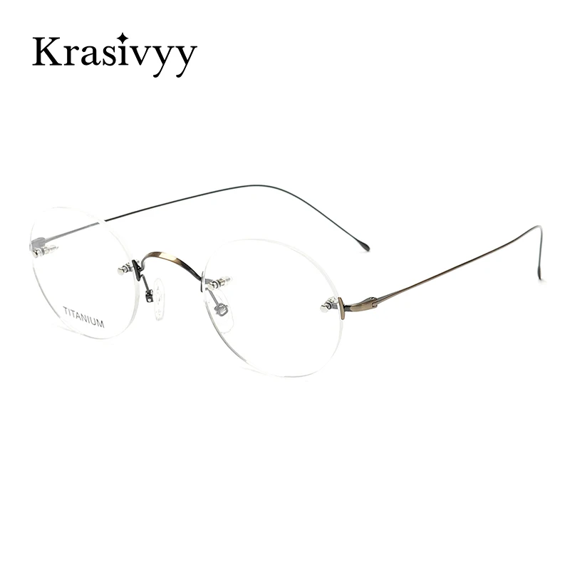 Krasivyy-gafas redondas sin montura para hombre y mujer, anteojos con prescripción para miopía óptica de titanio, marcos de gafas de lujo Coreanos