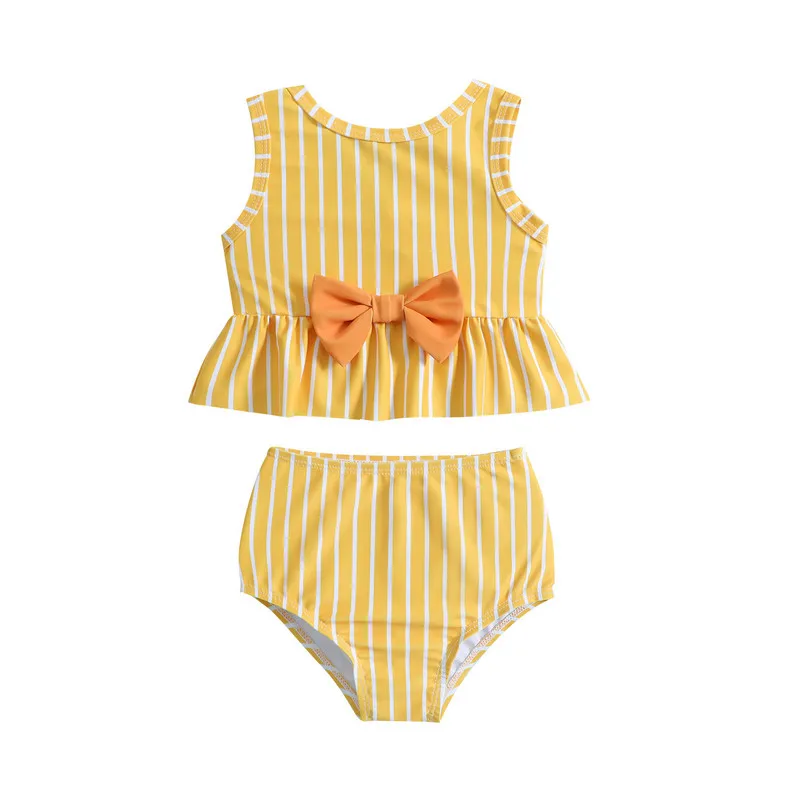 

Toddler Girl Clothes Two Piece Swimsuits Summer 2023 Sleeveless Round Neck Striped Tops Bikini Bottom Set 6 Months to 4 Years