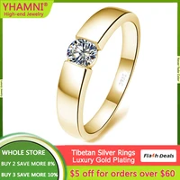 with credentials charm 14k gold color real tibetan silver ring simple round clear cz wedding band finger rings for women men r16