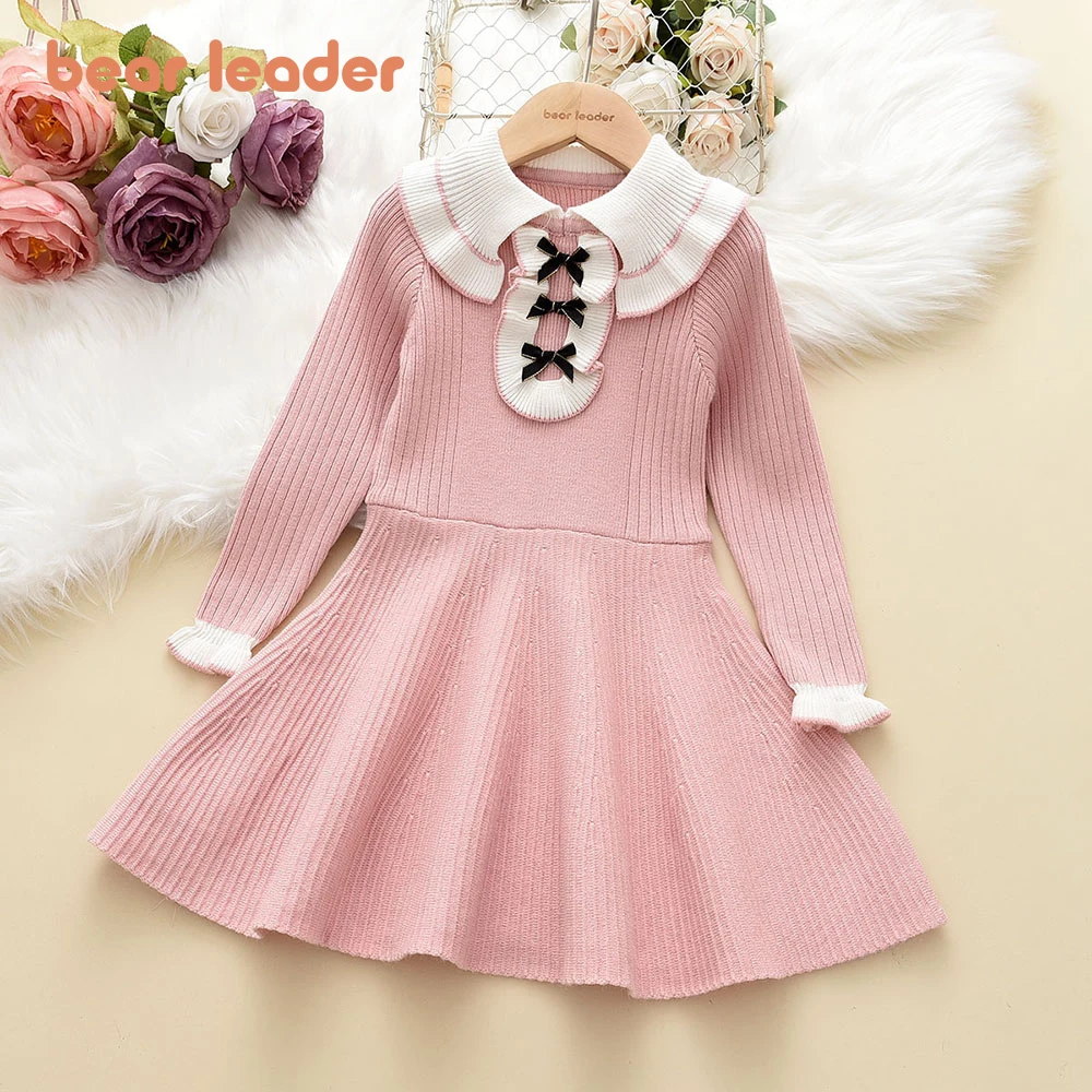 

Bear Leader New Red Christmas Girl Baby Sweater Knitted Dress Children Warm Sweater Dress Girls Casual Pleated Princess Dresses