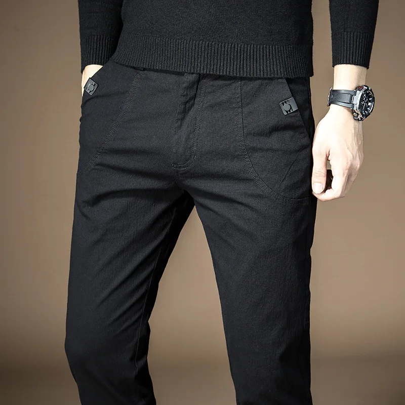 Spring and Summer Thin Casual Pants Men's Korean-Sle Trendy Slim fit Cotton Stretch Black Youth All-Match Small Straight Lo...