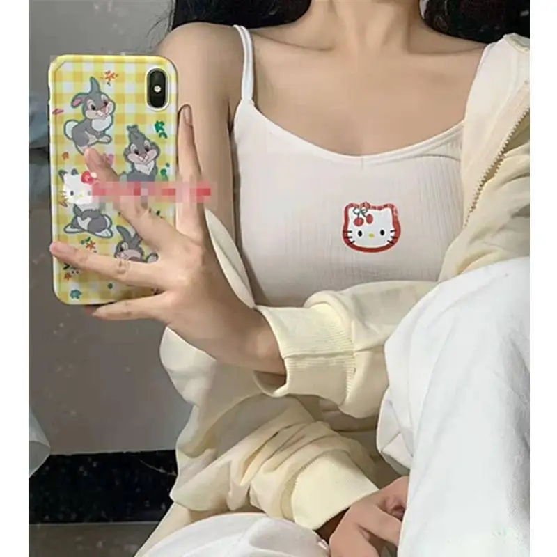 

Утепленная майка Hello Kitty Kawaii Sanrio из плюша, топ для девушек, милая аниме майка без рукавов, однотонный топ для девушек, Рождественский подарок