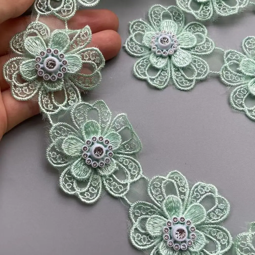 10x Зеленая 5x5 см 3D хлопковая жемчужная Цветочная вышитая кружевная отделка Лента ткань ручной работы «сделай сам» свадебное платье швейные принадлежности для рукоделия