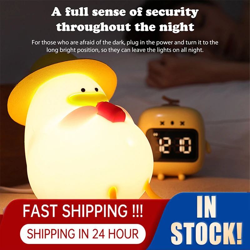 

2022 LED Lying Flat Duck Silicone Night Light USB Charging Bedside with Sleep Night Light Pat Dimming Atmosphere Table Lamp Gift
