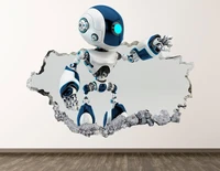 baby robot wall decal future machine 3d smashed wall art sticker kids room decor vinyl home poster custom gift kd780