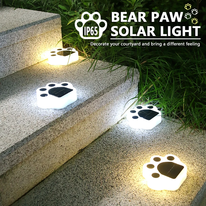 

1/4pcs Bear Claw Footprint Solar Led Light Outdoor Garden Patio Path Home Christmas Decor Landscape Animal Paw Print Solar Lamp