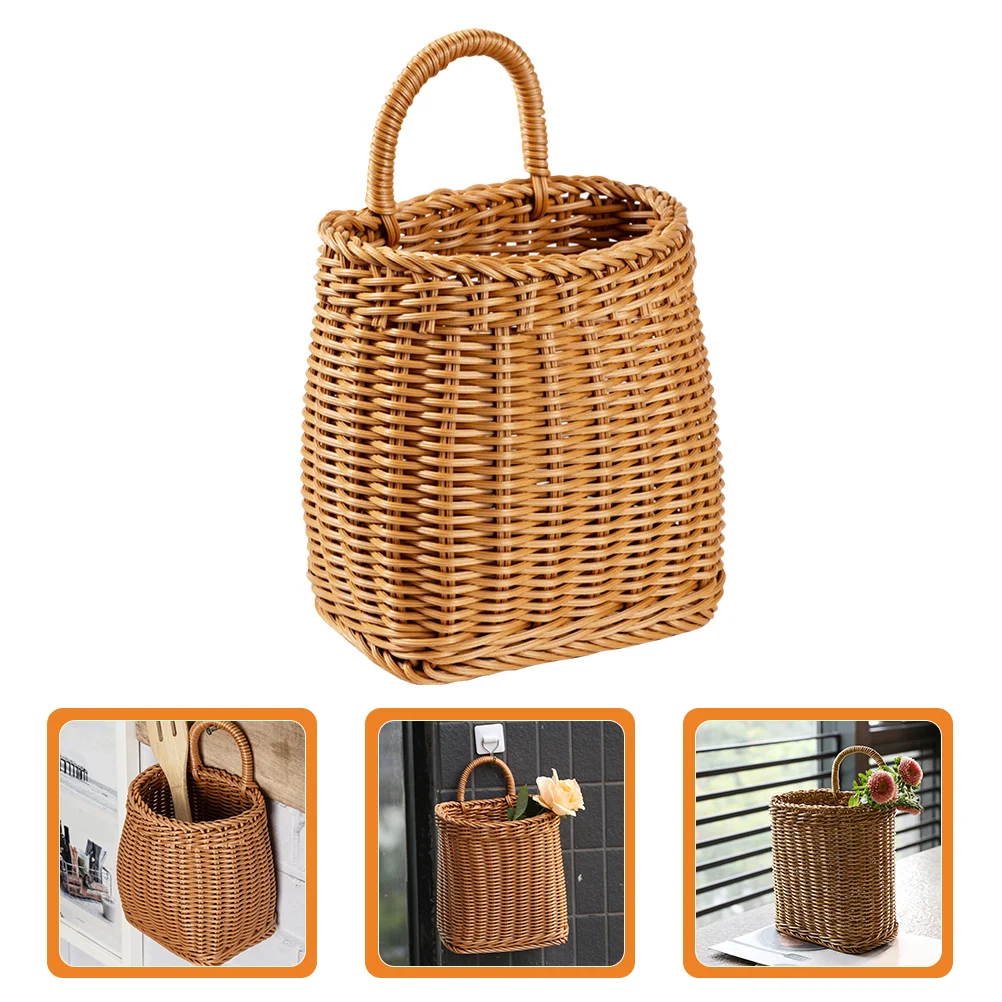 

Woven Basket Wall Flower Stand Plants Indoor Plastic Hanging Stands Storage Baskets Willow Handle Portable