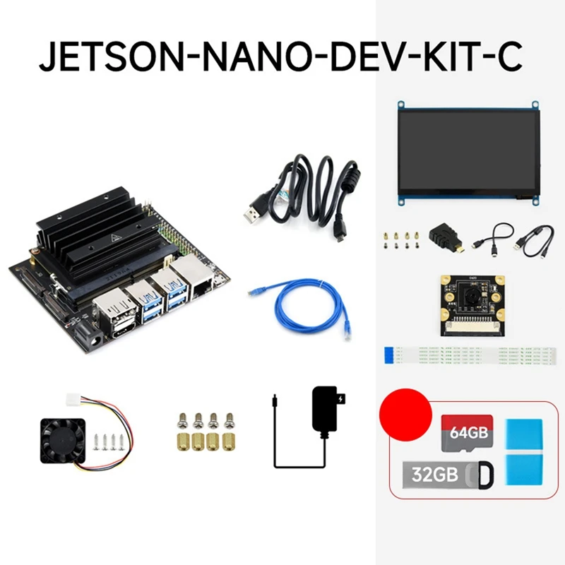 

For Jetson Nano 4G Development Kit With 800W Camera+Network Cable+32G USB Drive+64G SD Card+Reader+Power Cable