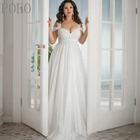 poeo plus size wedding dresses appliques sleeveless v neck backless lace up a line none train vestidos de gala