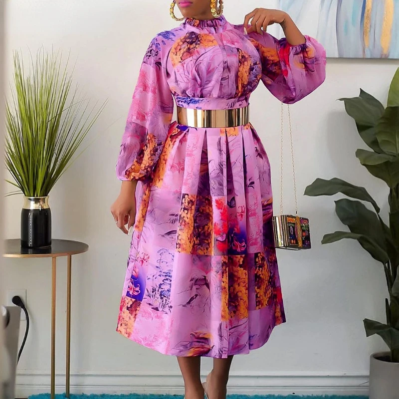 Женское платье с поясом элегантное принтом африканские платья для женщин