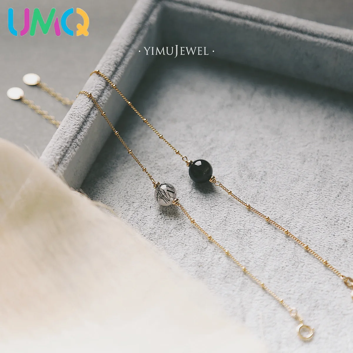 

Exquisite Natural Obsidian Black Hair Crystal 14k Gold Wrapped Bracelet Female Jewelry Gift Crystal